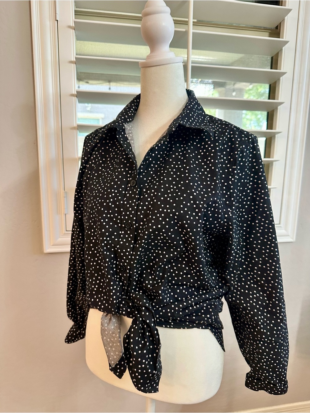 Black Polka Dot Button Up Shirt - Women